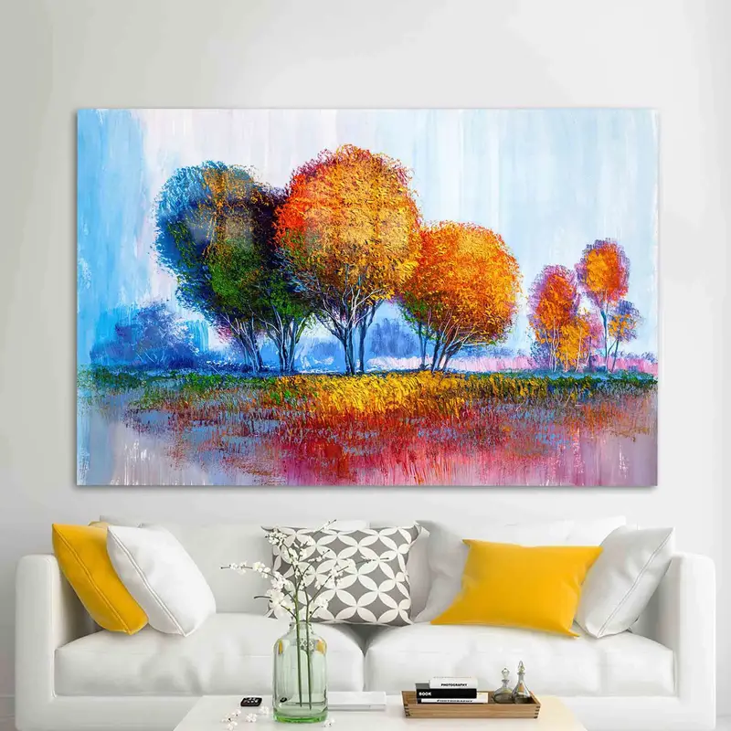 エレガントなプリントガラス：抽象的な森と秋の色