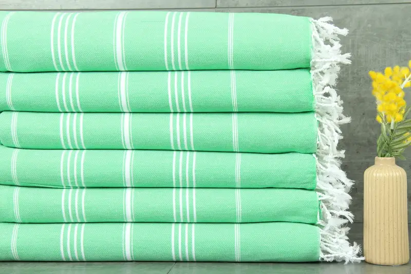 Turkish Towel Green Striped, 40x71 Inches, Organic Cotton