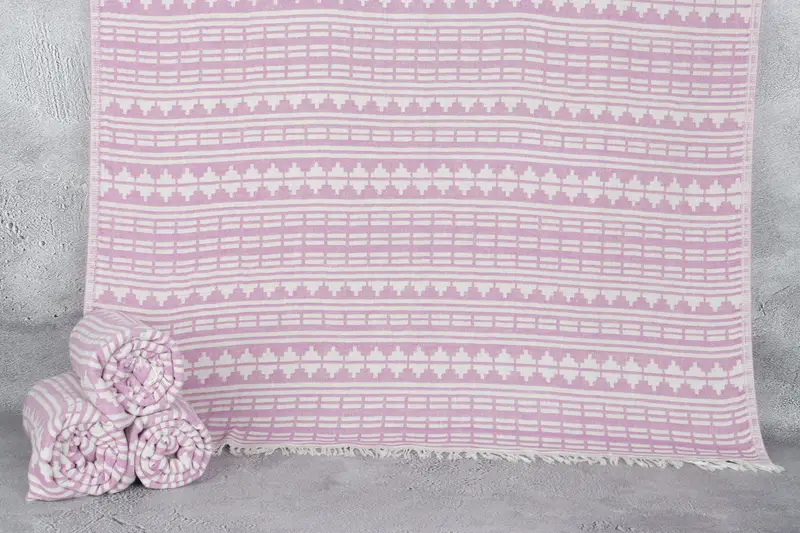 Personalized Beach Towel Turkish Cotton Geometric Design, Beige, 40x71 Inches