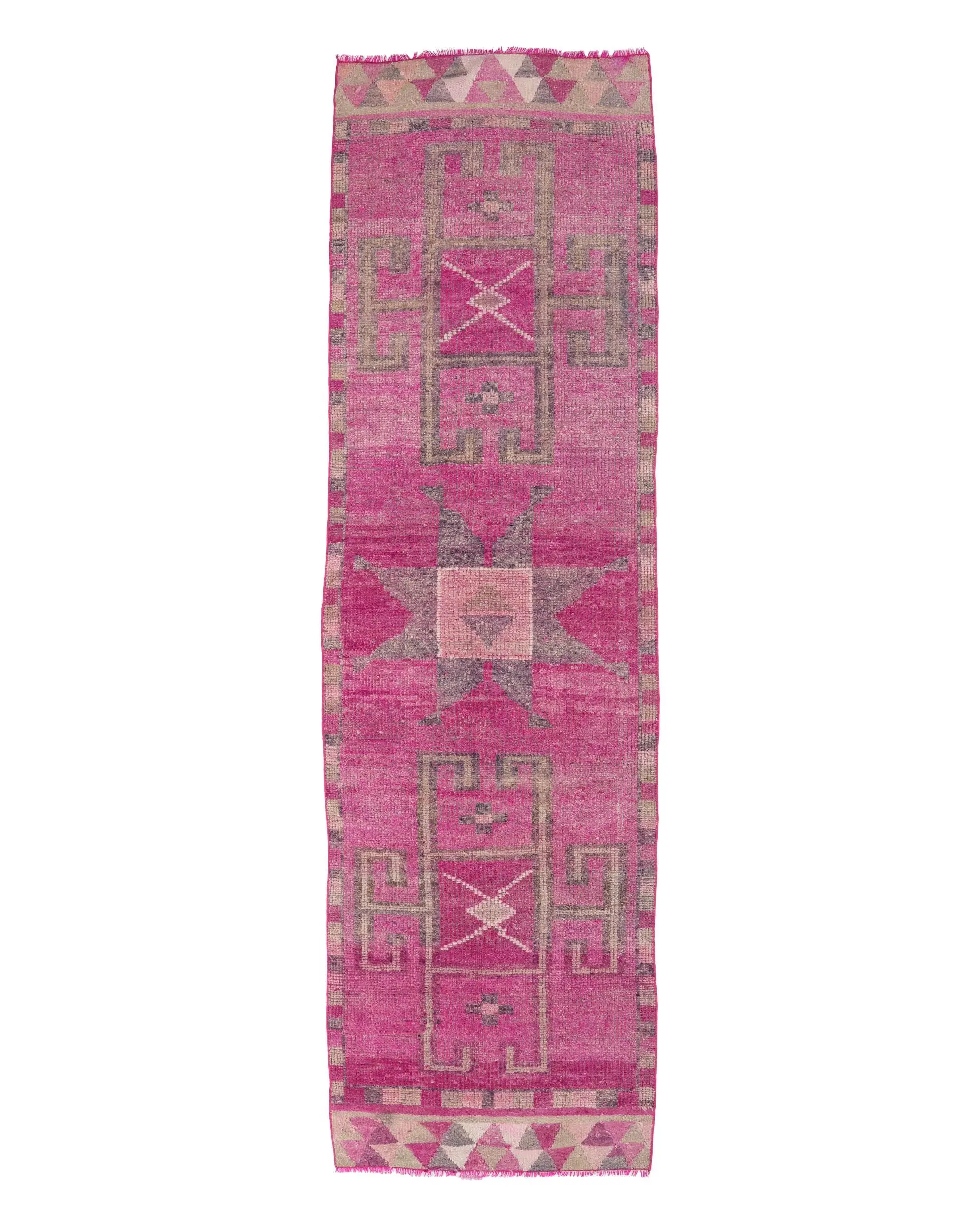 Pink & Brown Rug, 3x10 ft Geometric Floral Design - 1