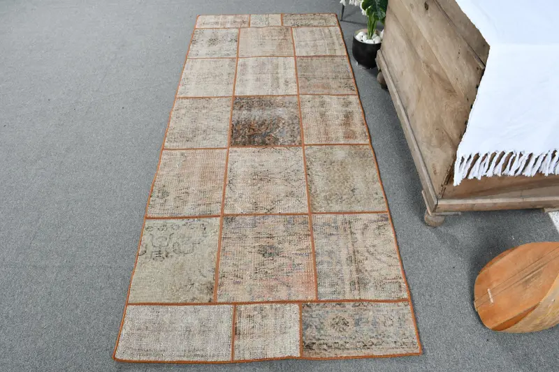 Turuncu ve Mor Hayvan Baskılı Halı, 3x7,5 ft