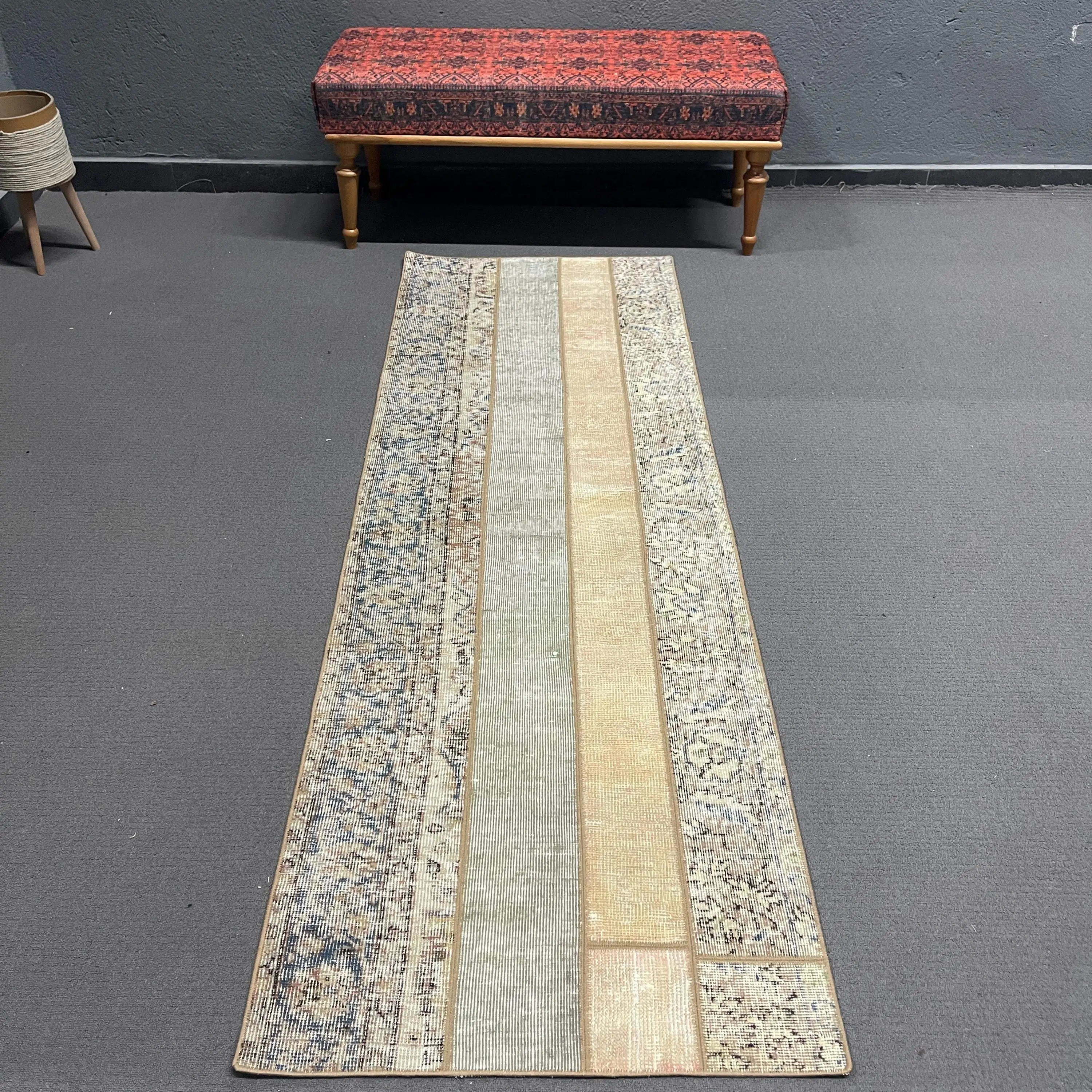 Vintage Turkish Rug 2.5x7.5 ft, Brown Camouflage Rug - 1