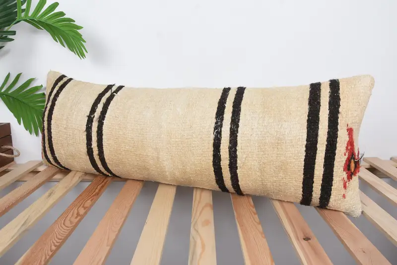 Chair Pillow Case, Bright Cushion Cover, Kilim Pillow, Handmade Kilim Cushion, 12x36 Beige Pillow, Pillow, Gift Pillow - 5