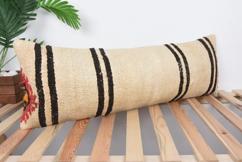 Chair Pillow Case, Bright Cushion Cover, Kilim Pillow, Handmade Kilim Cushion, 12x36 Beige Pillow, Pillow, Gift Pillow - 4