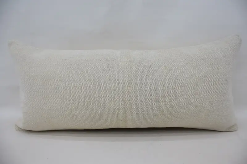 Vintage Wool White Pillow Cover, Striped Moroccan Rectangle 16x36 inch Cushion - 1