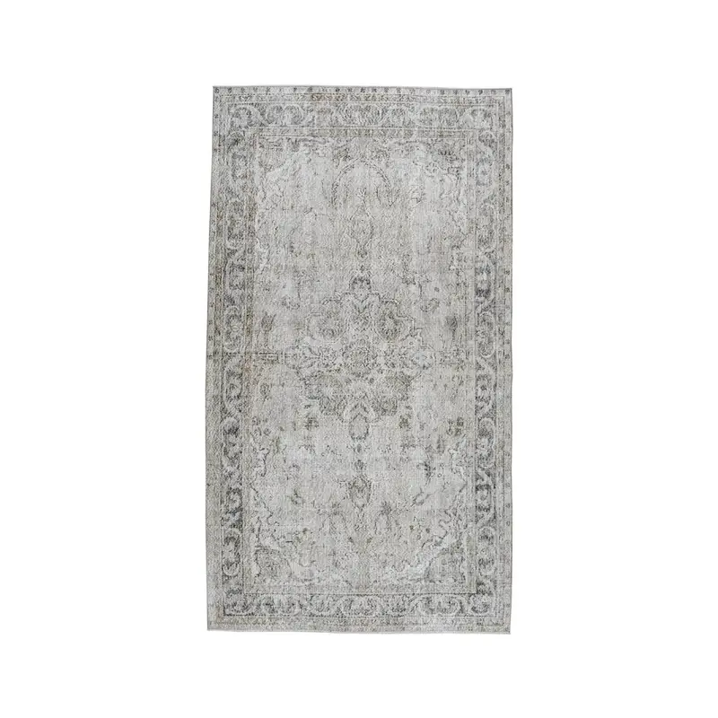 5.4x9.7 ft Turkish Oushak Rug, Gray Floral Vintage Wool Rug - 1