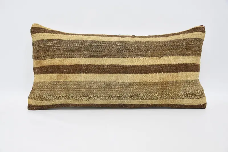 Striped Vintage Cushion Cover, 30x60 cm Brown Euro Sham, Rectangle Gift Cushion Case - 1