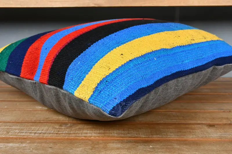 Gift Pillow, Handmade Kilim Cushion, 18x18 Blue Cushion Case, Pillow for Couch, Cushion Cover, Hippie Throw Cushion, Boho Throw Pillow Sham - 3