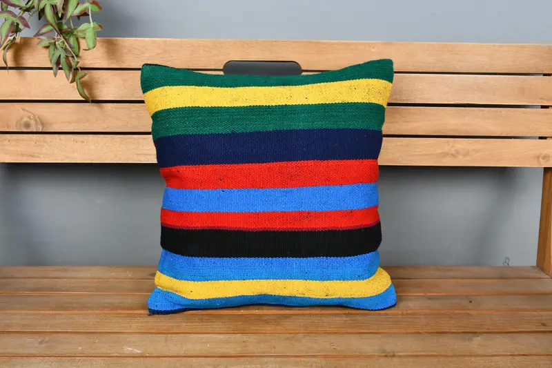 Gift Pillow, Handmade Kilim Cushion, 18x18 Blue Cushion Case, Pillow for Couch, Cushion Cover, Hippie Throw Cushion, Boho Throw Pillow Sham - 6