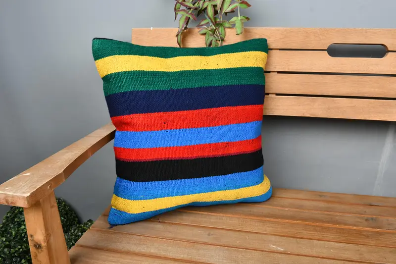 Gift Pillow, Handmade Kilim Cushion, 18x18 Blue Cushion Case, Pillow for Couch, Cushion Cover, Hippie Throw Cushion, Boho Throw Pillow Sham - 1