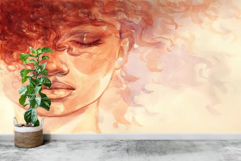 Modern Mekanlar için Zarif Soyut Kız Çağdaş Baskılı Duvar Kağıdı