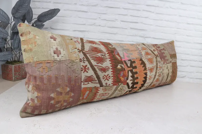 Cushion, Interior Designer Pillow, Comfy Throw Pillow Case, 16x48 Red Cushion, Turkish Pillow, Vintage Pillow, Handmade Rug Seat Pillow Sham - 4