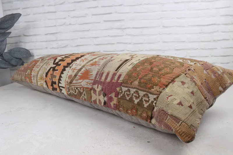 Cushion, Interior Designer Pillow, Comfy Throw Pillow Case, 16x48 Red Cushion, Turkish Pillow, Vintage Pillow, Handmade Rug Seat Pillow Sham - 7