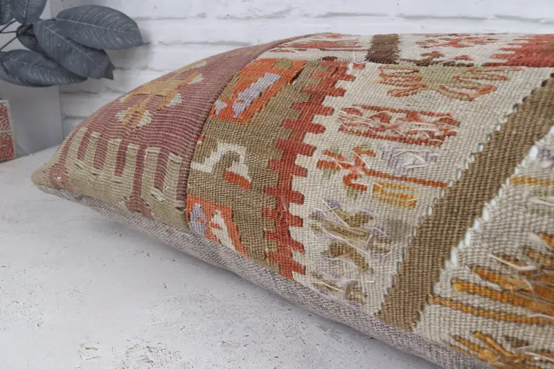 Cushion, Interior Designer Pillow, Comfy Throw Pillow Case, 16x48 Red Cushion, Turkish Pillow, Vintage Pillow, Handmade Rug Seat Pillow Sham - 8