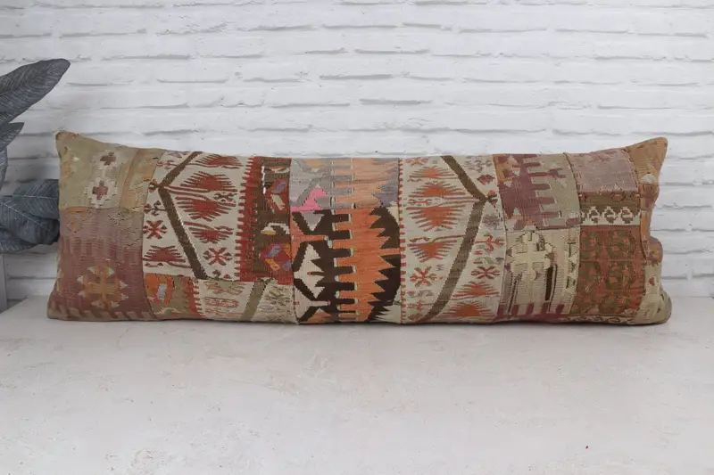 Cushion, Interior Designer Pillow, Comfy Throw Pillow Case, 16x48 Red Cushion, Turkish Pillow, Vintage Pillow, Handmade Rug Seat Pillow Sham - 1