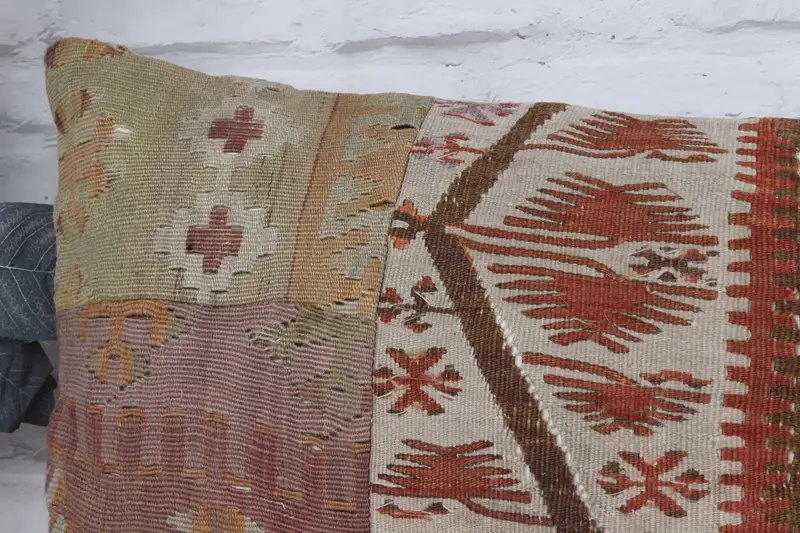 Cushion, Interior Designer Pillow, Comfy Throw Pillow Case, 16x48 Red Cushion, Turkish Pillow, Vintage Pillow, Handmade Rug Seat Pillow Sham - 2