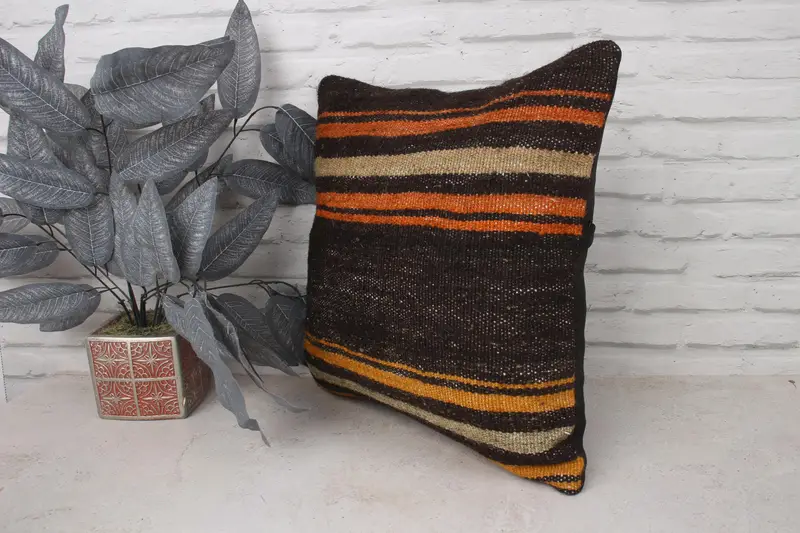 Pillow Cover, Throw Kilim Pillow, Turkish Rugs Cushion Cover, Vintage Kilim Pillow, Interior Designer Pillow, 18x18 Brown Pillow Cover - 4