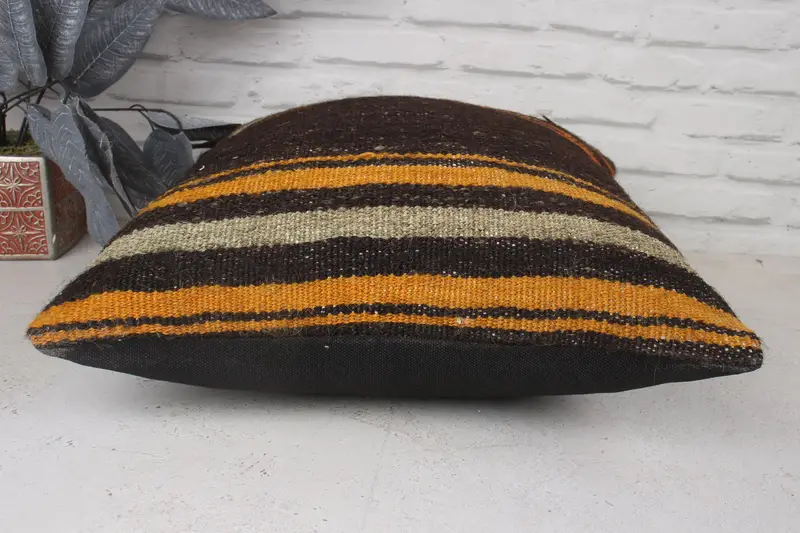 Pillow Cover, Throw Kilim Pillow, Turkish Rugs Cushion Cover, Vintage Kilim Pillow, Interior Designer Pillow, 18x18 Brown Pillow Cover - 5