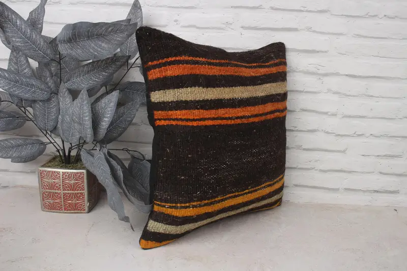 Pillow Cover, Throw Kilim Pillow, Turkish Rugs Cushion Cover, Vintage Kilim Pillow, Interior Designer Pillow, 18x18 Brown Pillow Cover - 3