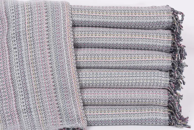 Monogram Beach Towel, 70x40 Inches, Organic Cotton, Light Gray Diamond