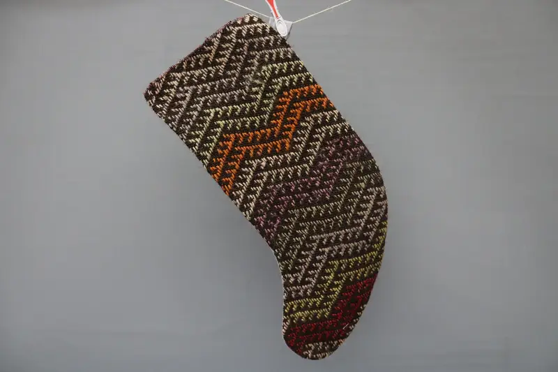 Brown & Beige Christmas Ornaments Stocking, Festive Holiday Stocking