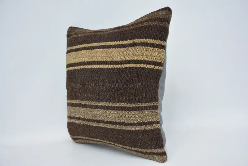 Vintage Pillow, Personalized Gift Pillow Cushion Cover, Cushion, 14x14 Brown Pillow, Handmade Kilim Cushion, Pillow for Couch - 4
