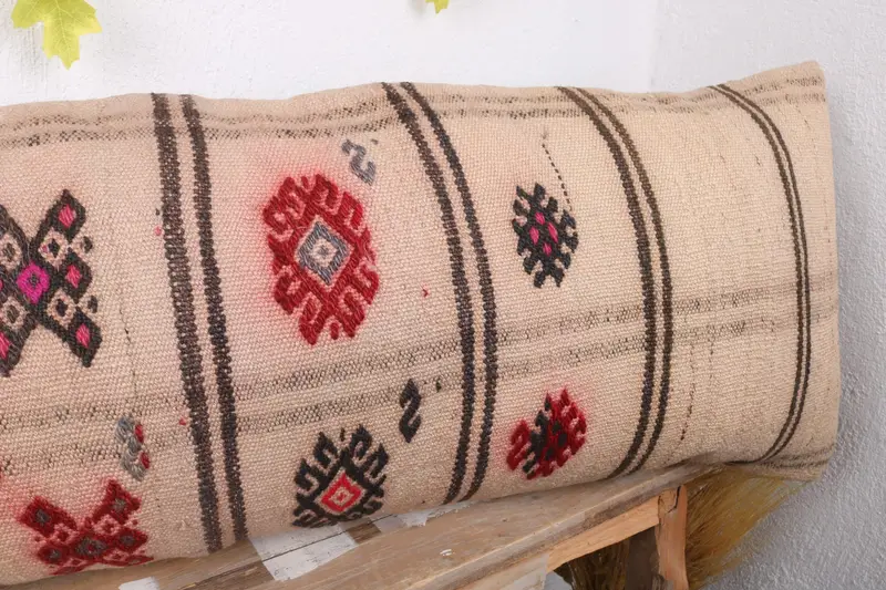 16x48 Beige Pillow Sham, Vintage Pillow, Cushion Cover, Ethnic Cushion Cover, Pillow for Couch, Square Throw Pillow Case, Handmade Kilim Cushion - 4
