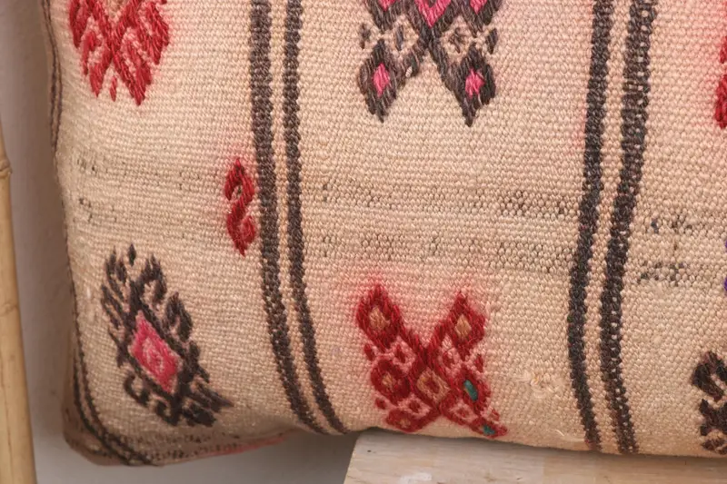 16x48 Beige Pillow Sham, Vintage Pillow, Cushion Cover, Ethnic Cushion Cover, Pillow for Couch, Square Throw Pillow Case, Handmade Kilim Cushion - 3