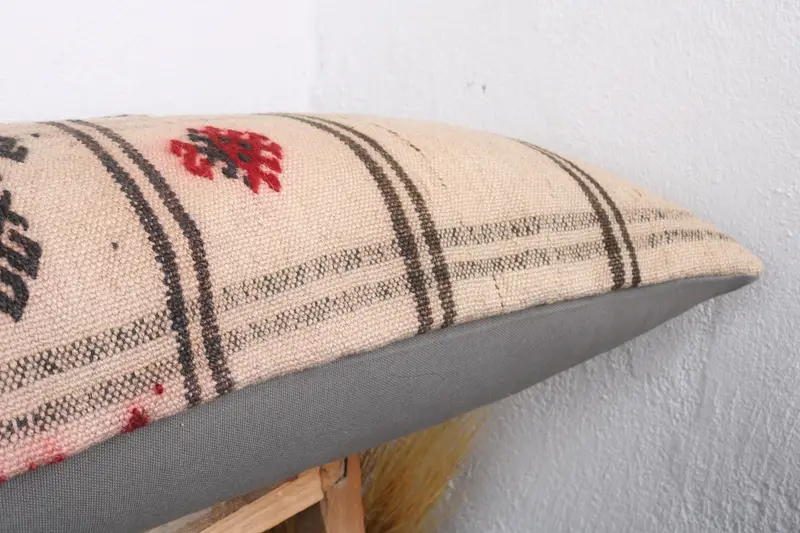 16x48 Beige Pillow Sham, Vintage Pillow, Cushion Cover, Ethnic Cushion Cover, Pillow for Couch, Square Throw Pillow Case, Handmade Kilim Cushion - 5