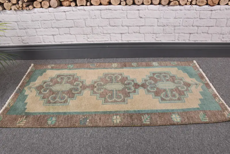 1.6x3.2 ft Turkish Rug, Small Vintage Rug, Brown Solid Rug - 1