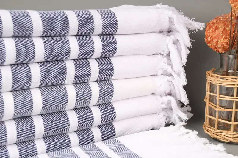 Custom Turkish Towel Navy Chevron, Organic Cotton, 40x71 Inches