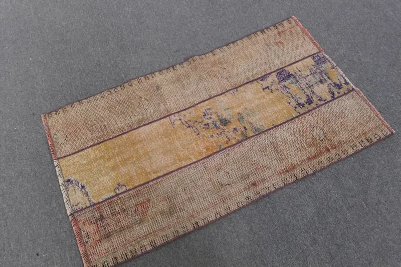 Turkish Small Rug, 2.2x3.9 ft Vintage Rug, Brown Oushak Wool Rug - 1