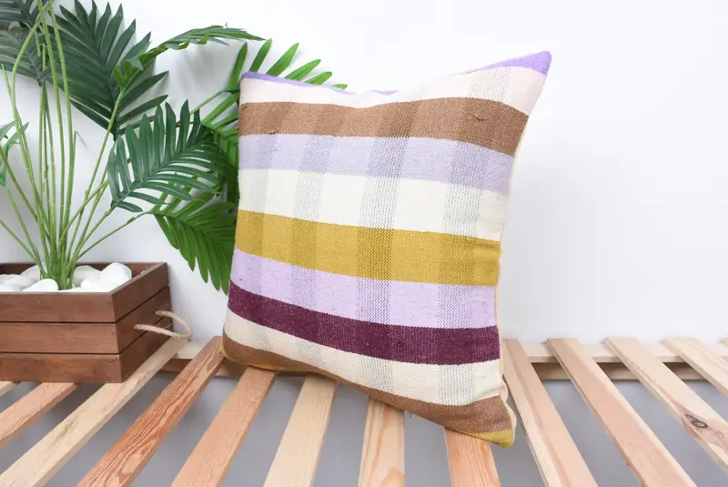 Ethnical Kilim Rug Pillow, Decorative Pillow Case, Cushion Case, 18x18 White Pillow, Pillow for Couch, Kilim Pillow Cover - 5