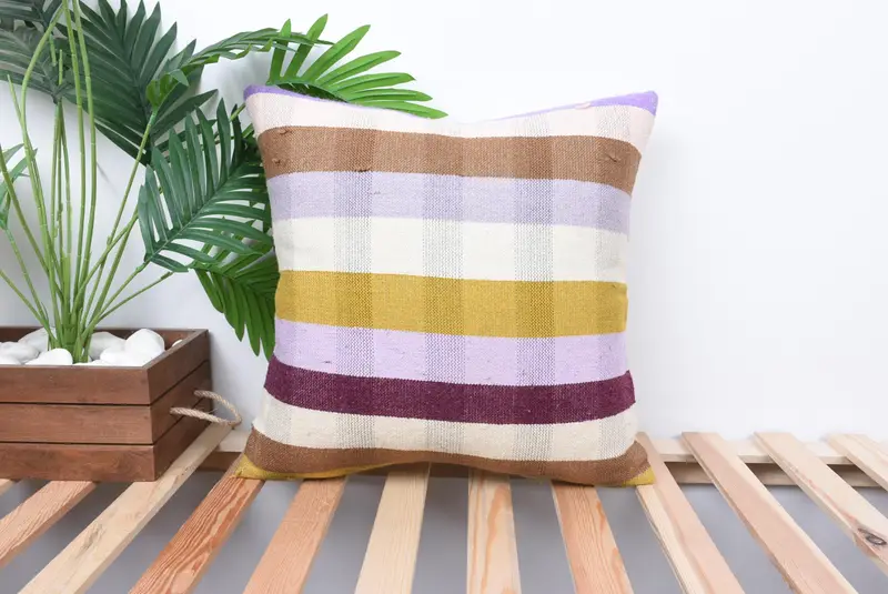 Ethnical Kilim Rug Pillow, Decorative Pillow Case, Cushion Case, 18x18 White Pillow, Pillow for Couch, Kilim Pillow Cover - 1
