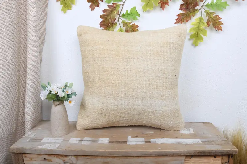 Sofa Pillow, 18x18 Beige Cushion, Custom Cushion Case, Antique Pillows, Pillow Cover, Boho Pillow Sham Cover, Handmade Kilim Cushion - 1
