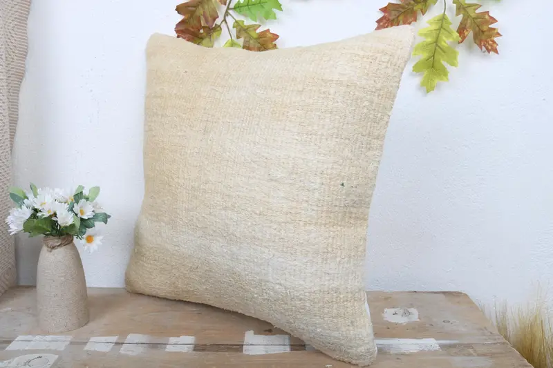 Sofa Pillow, 18x18 Beige Cushion, Custom Cushion Case, Antique Pillows, Pillow Cover, Boho Pillow Sham Cover, Handmade Kilim Cushion - 4