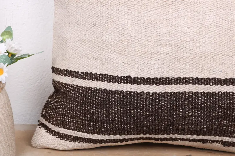 Ethnical Kilim Rug Pillow, Handmade Kilim Cushion, Antique Pillows, Yoga Cushion Case, Cushion Cover, 20x20 Beige Pillow, Turkish Bench Pillow Sham - 3