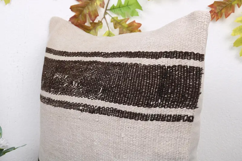 Ethnical Kilim Rug Pillow, Handmade Kilim Cushion, Antique Pillows, Yoga Cushion Case, Cushion Cover, 20x20 Beige Pillow, Turkish Bench Pillow Sham - 5
