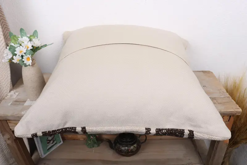 Ethnical Kilim Rug Pillow, Handmade Kilim Cushion, Antique Pillows, Yoga Cushion Case, Cushion Cover, 20x20 Beige Pillow, Turkish Bench Pillow Sham - 7