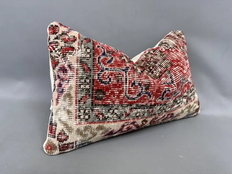 Kilim Cushion Sham, 12x20 Red Pillow Cover, Aesthetic Cushion Cover, Ethnical Kilim Rug Pillow, Vintage Kilim Throw Pillow, Pillow Sham - 2