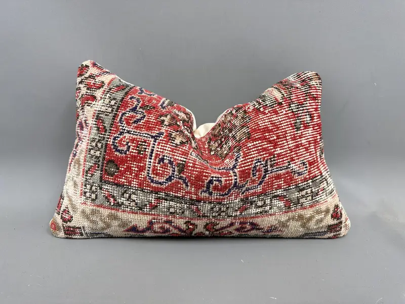 Kilim Cushion Sham, 12x20 Red Pillow Cover, Aesthetic Cushion Cover, Ethnical Kilim Rug Pillow, Vintage Kilim Throw Pillow, Pillow Sham - 1