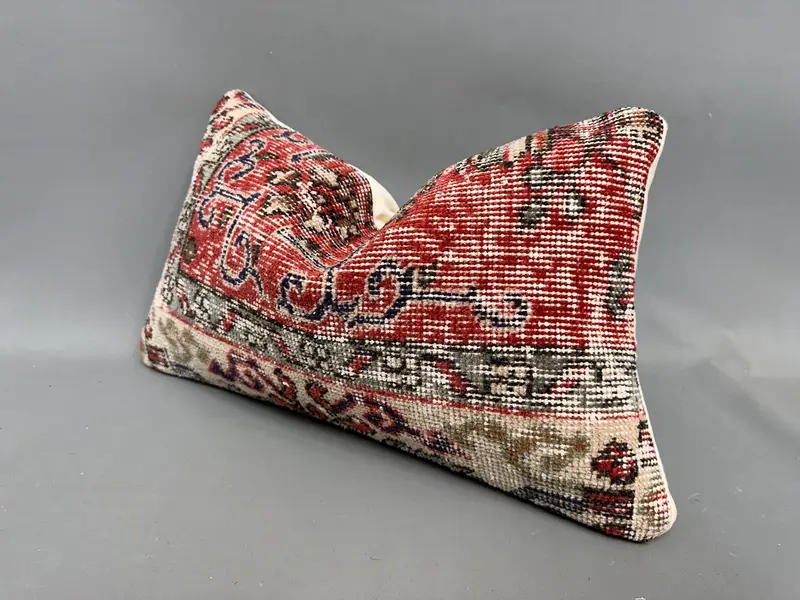 Kilim Cushion Sham, 12x20 Red Pillow Cover, Aesthetic Cushion Cover, Ethnical Kilim Rug Pillow, Vintage Kilim Throw Pillow, Pillow Sham - 3