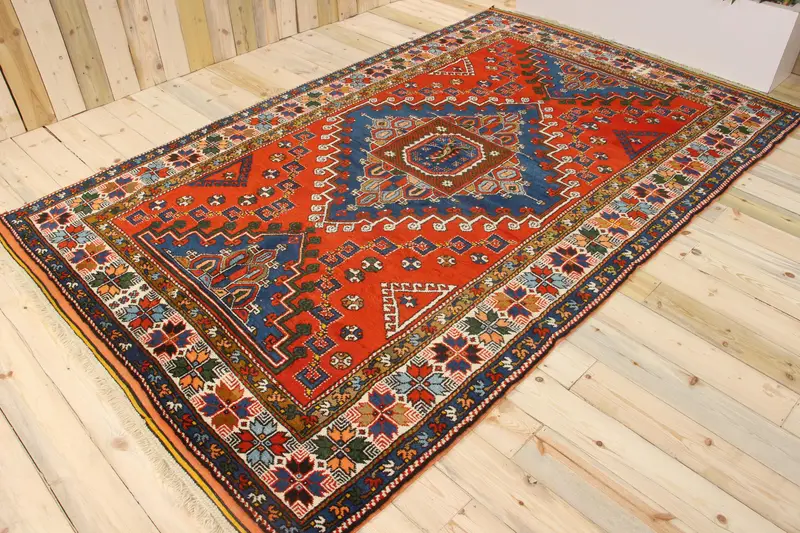 Oushak Vintage Rug, 6.1x10.1 ft Turkish Rug, Red Striped Wool Rug - 1