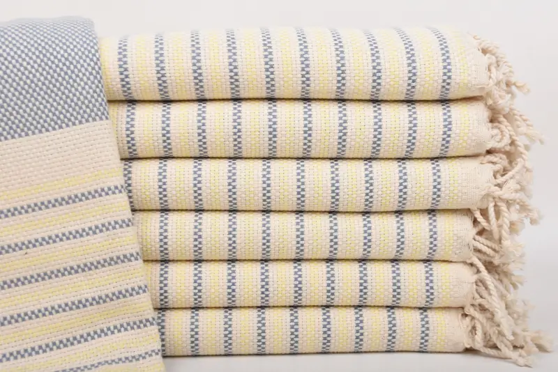 Turkish Towel Beach Geometric Cotton Gray-Yellow Bath Towel, 40x71 Inches