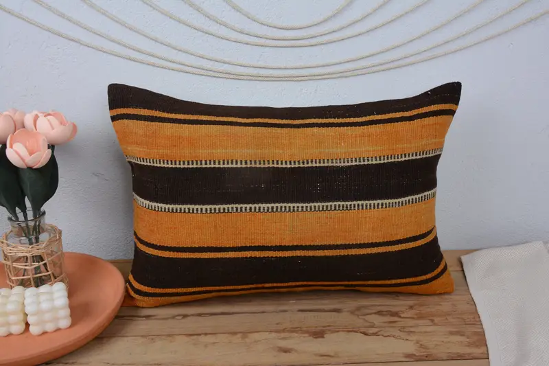 Bright Pillow Sham, Bed Pillow, Kilim Pillow Cover, Vintage Kilim Throw Pillow, 16x24 Orange Pillow, Boho Pillow, Nomadic Cushion, Cushion Case - 2