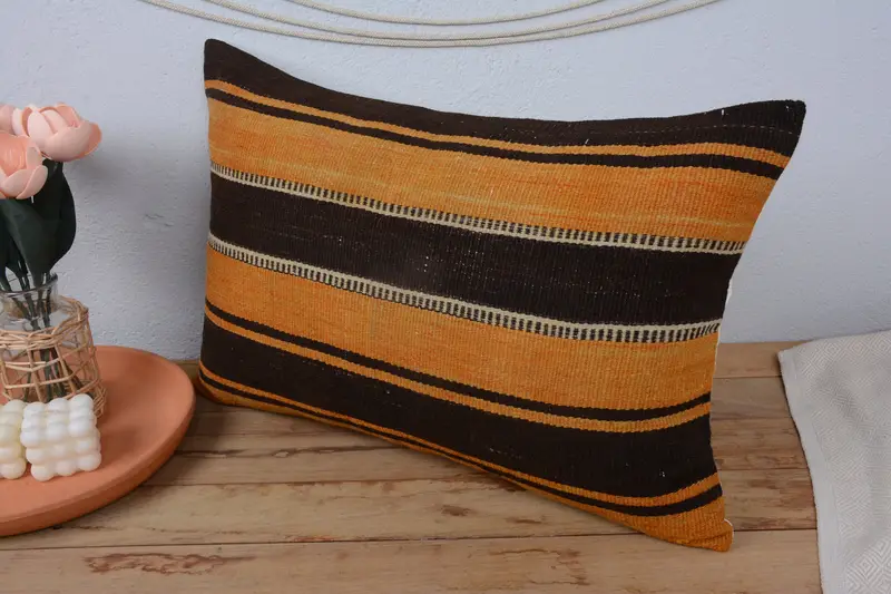 Bright Pillow Sham, Bed Pillow, Kilim Pillow Cover, Vintage Kilim Throw Pillow, 16x24 Orange Pillow, Boho Pillow, Nomadic Cushion, Cushion Case - 4