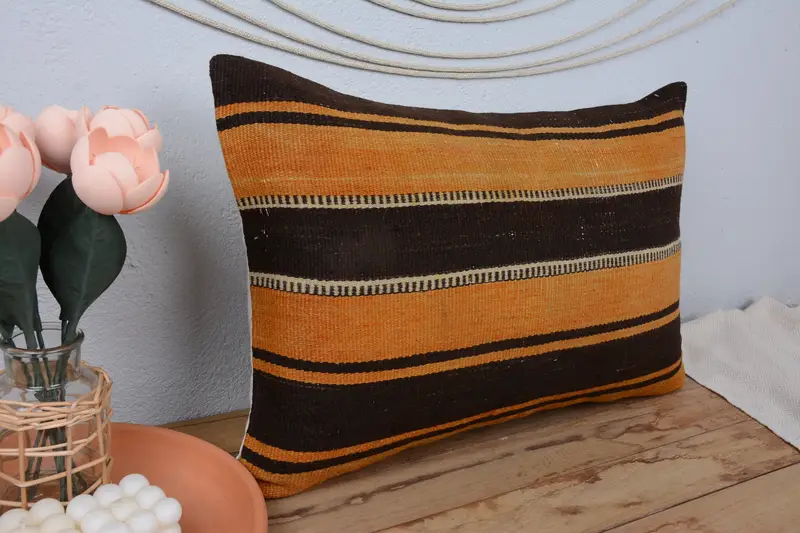Bright Pillow Sham, Bed Pillow, Kilim Pillow Cover, Vintage Kilim Throw Pillow, 16x24 Orange Pillow, Boho Pillow, Nomadic Cushion, Cushion Case - 1