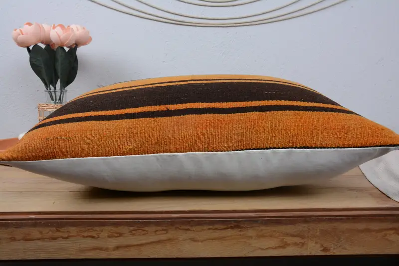 Bright Pillow Sham, Bed Pillow, Kilim Pillow Cover, Vintage Kilim Throw Pillow, 16x24 Orange Pillow, Boho Pillow, Nomadic Cushion, Cushion Case - 5