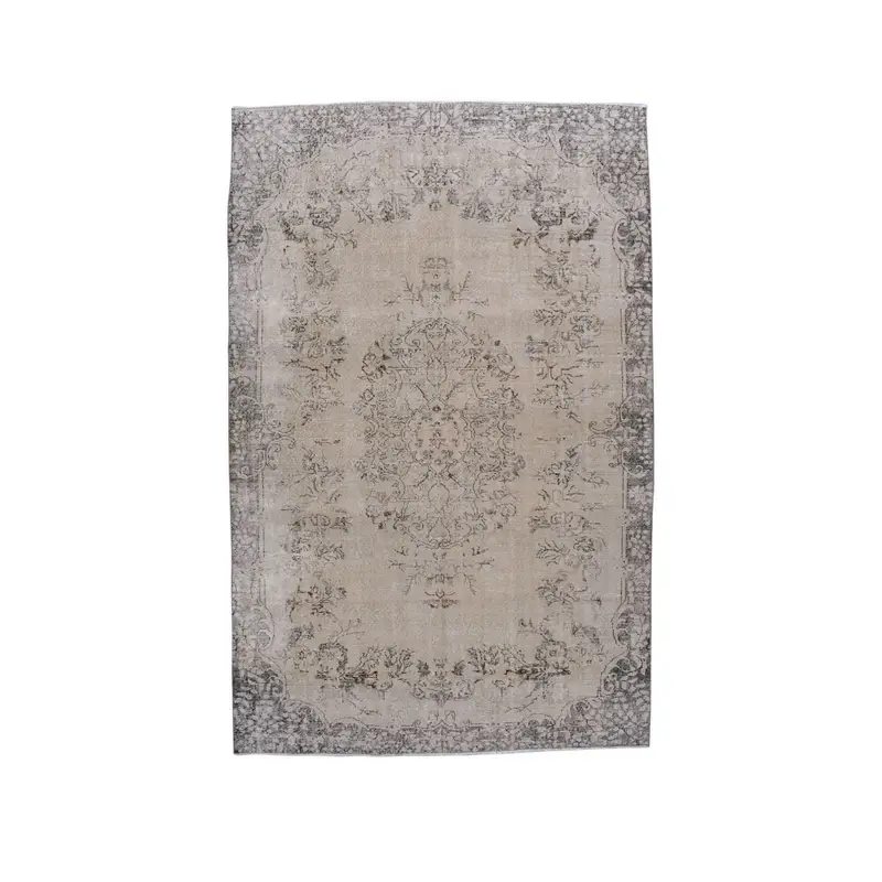 Turkish Vintage Rug, 6.5x10.1 ft Oushak Rug, Gray White Rug - 1