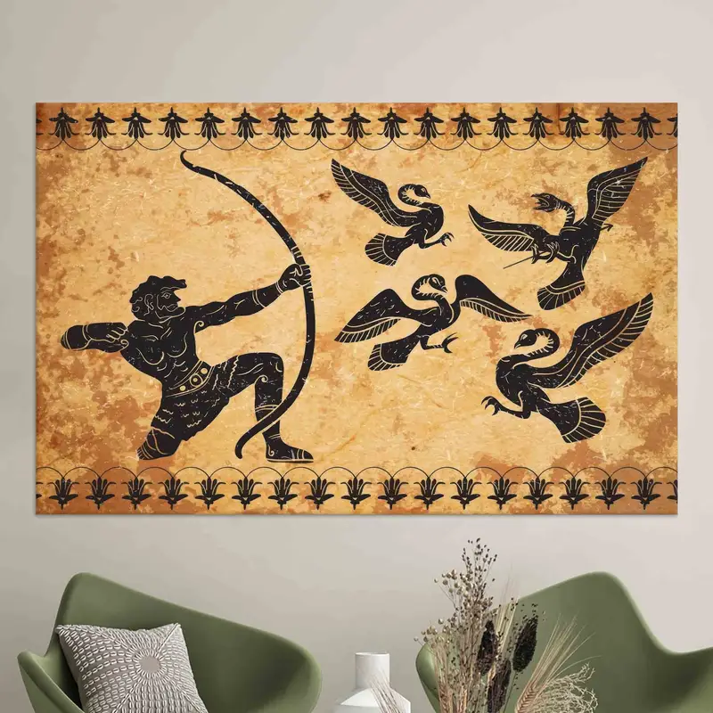 Vintage Bird Ancient Egypt Brown Abstract Printed Canvas